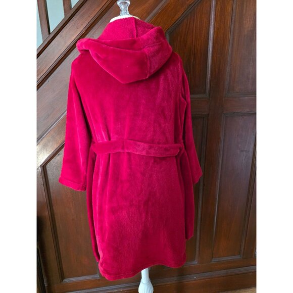 Lands End Girls Red Hooded Soft Plush Fleece Bathrobe Size 10 - Picture 2 of 8